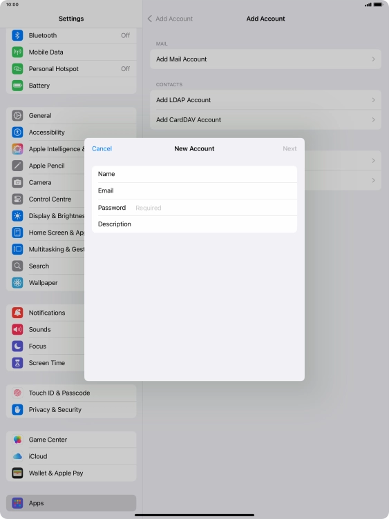 Press Password and key in the password for your email account.