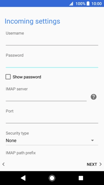 Press the field below 'Username' and key in the username for your email account.