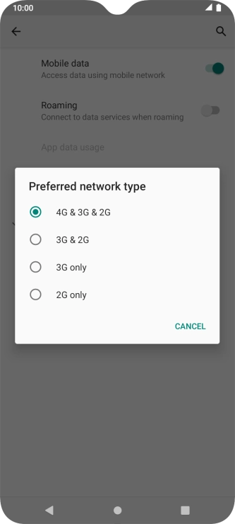 Press the required network mode.