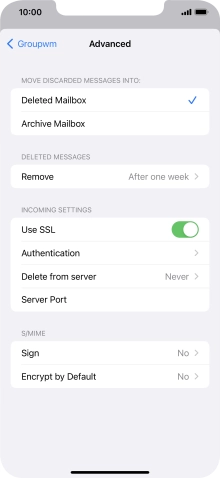 Press the indicator next to 'Use SSL' to turn off the function.