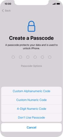 Follow the instructions on the screen to turn on the phone lock code or press Don't Use Passcode.