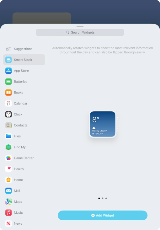 Slide your finger right or left on the screen to select the required widget size. Slide your finger right or left on the screen to select the required widget size.