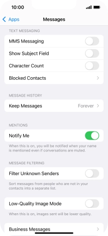 Press the indicator next to 'MMS Messaging' to turn on the function.