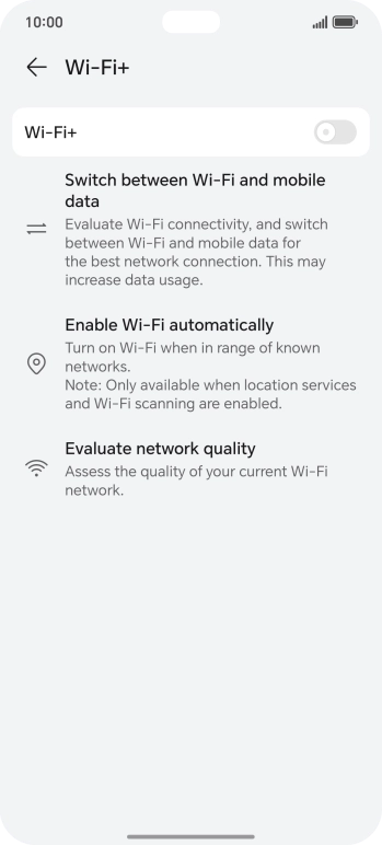 Press the indicator next to 'Wi-Fi+' to turn the function on or off. Press the indicator next to 'Wi-Fi+' to turn the function on or off.