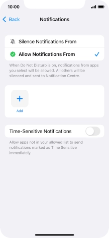 Press the indicator next to 'Time-Sensitive Notifications' to turn display of timed notifications on or off when Do Not Disturb is turned on.