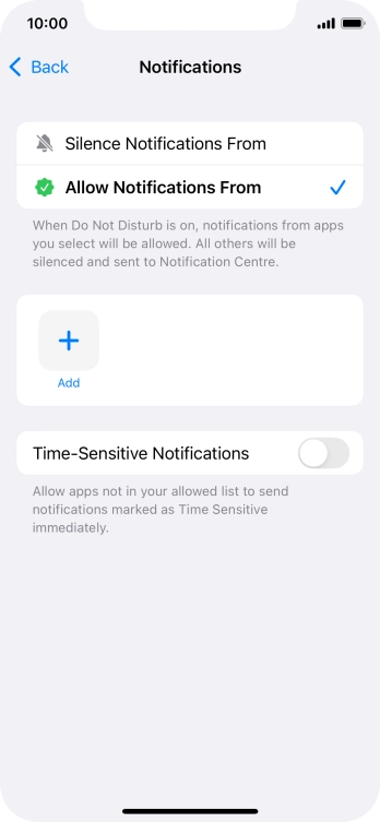 Press the indicator next to 'Time-Sensitive Notifications' to turn display of timed notifications on or off when Do Not Disturb is turned on.