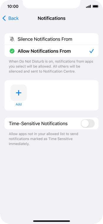 Press the indicator next to 'Time-Sensitive Notifications' to turn display of timed notifications on or off when Do Not Disturb is turned on.