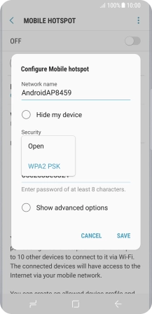Press WPA2 PSK to password protect your WiFi hotspot.