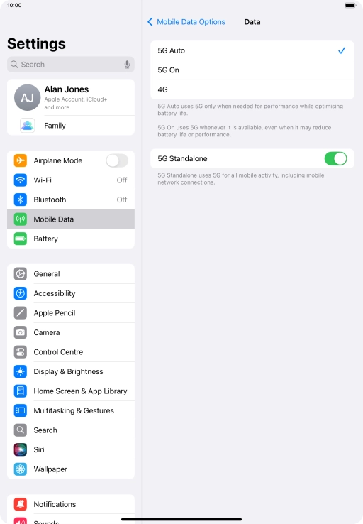 To turn on automatic switch between 5G and 4G, press 5G Auto.