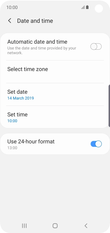 Press the indicator next to 'Automatic date and time' to turn on the function.