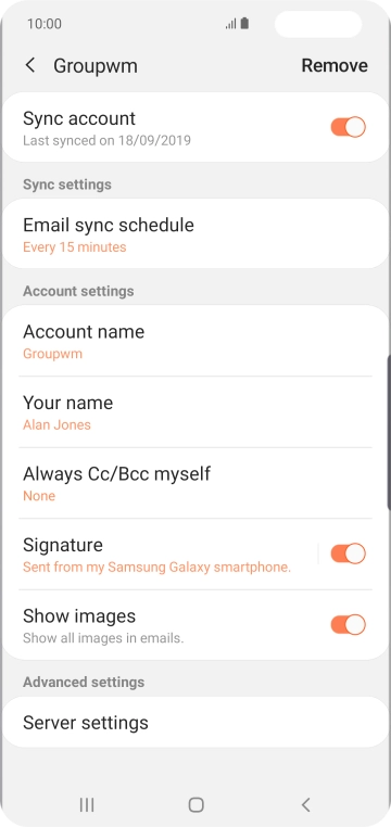 Press the indicator next to 'Sync account' to turn on the function.