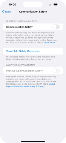 Press the indicator next to 'Communication Safety' to turn the function on or off.