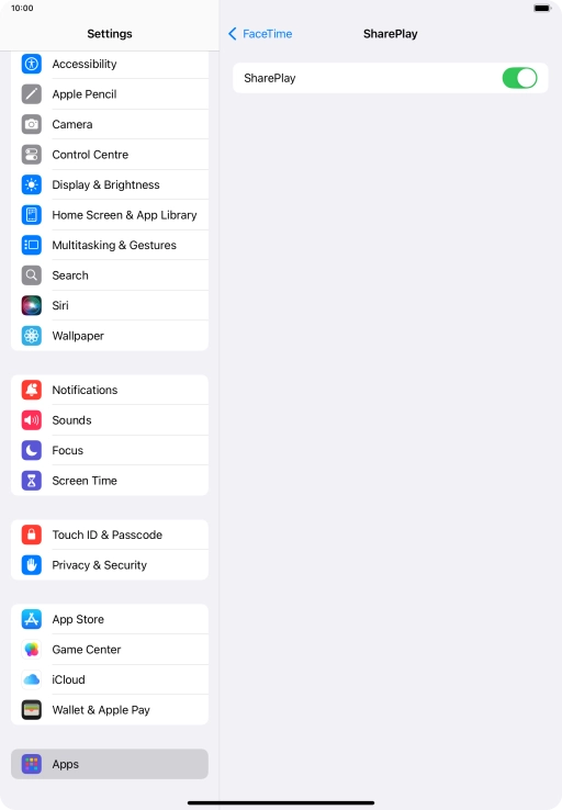 Press the indicator next to 'SharePlay' to turn the function on or off. Press the indicator next to 'SharePlay' to turn the function on or off.