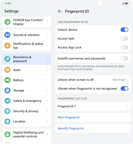 Press the indicators next to the required settings to turn them on or off.