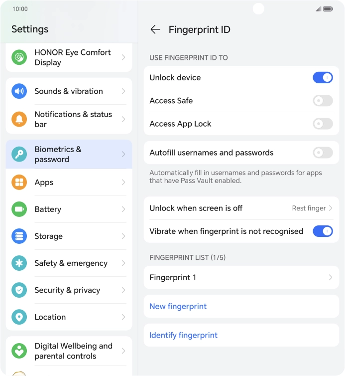 Press the indicators next to the required settings to turn them on or off.