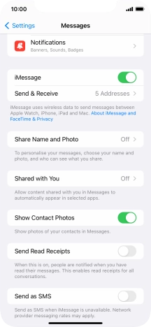 Press the indicator next to 'Send as SMS' to turn the function on or off.