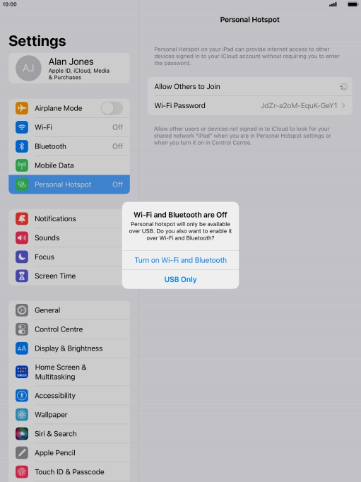 If WiFi is turned off, press Turn on Wi-Fi and Bluetooth.