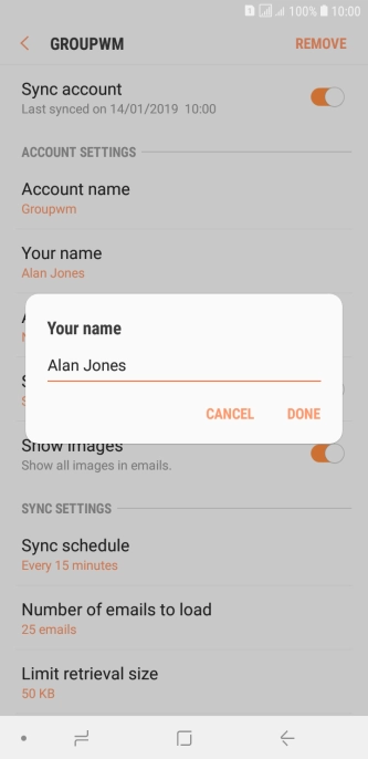 Key in the required sender name and press DONE. Key in the required sender name and press DONE.