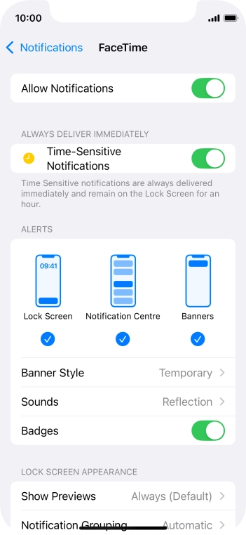 Press the indicator next to 'Allow Notifications' to turn notifications for the selected application on or off. Press the indicator next to 'Allow Notifications' to turn notifications for the selected application on or off.