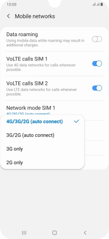 Press the required network mode.
