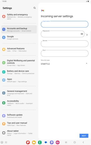 Press the field below 'Server' and key in the name of your email provider's incoming server.