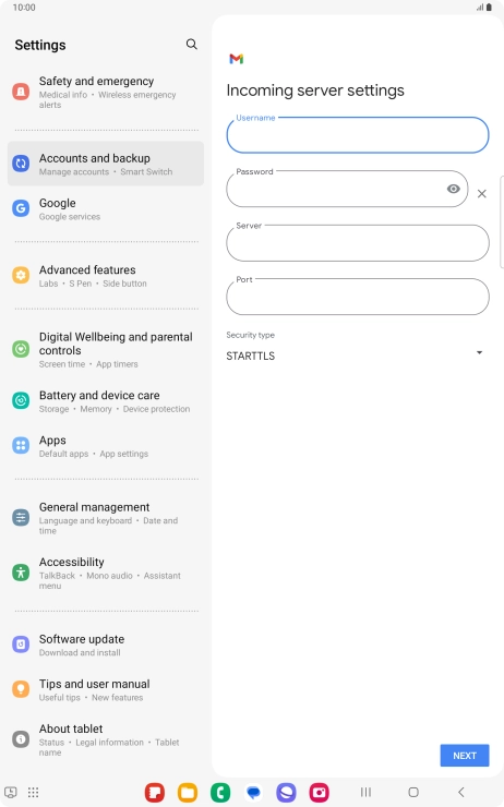 Press the field below 'Server' and key in the name of your email provider's incoming server.
