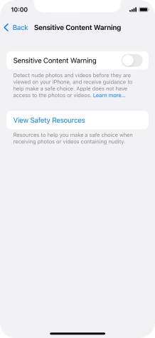 Press the indicator next to 'Sensitive Content Warning' to turn the function on or off.