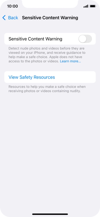 Press the indicator next to 'Sensitive Content Warning' to turn the function on or off.