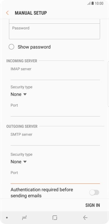 Press the indicator next to 'Authentication required before sending emails' to turn on the function.