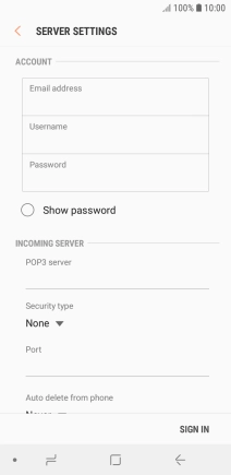 Press the field below 'Username' and key in the username for your email account.