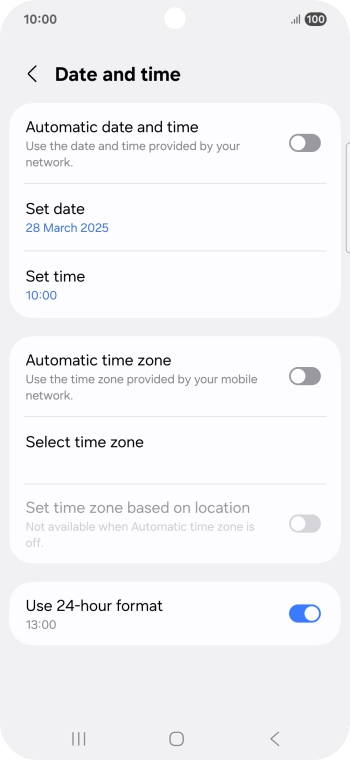 Press the indicator next to 'Automatic date and time' to turn on the function.