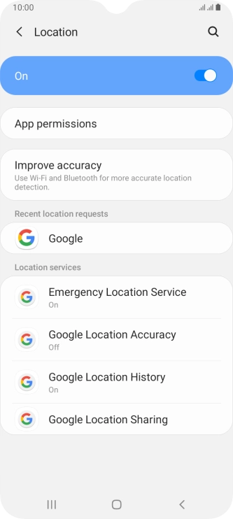 Press Google Location Accuracy. Press Google Location Accuracy.