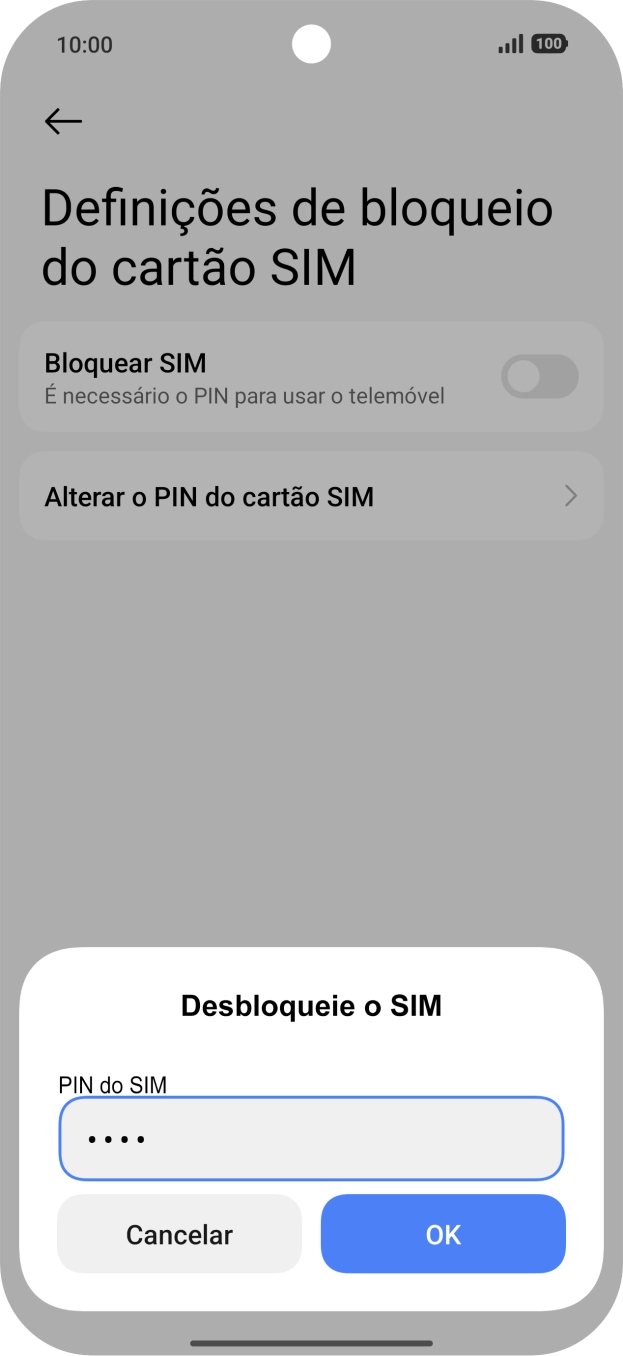 Introduza o seu código PIN e prima OK.