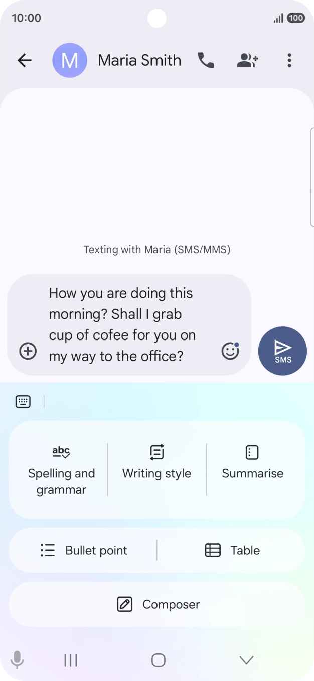 To check your text for grammatical and spelling errors, press Spelling and grammar and follow the instructions on the screen to use the function.