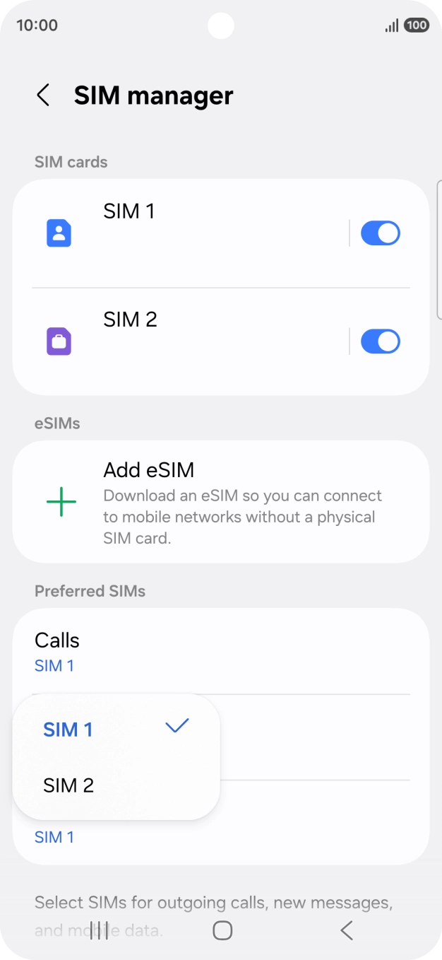Press the required service.