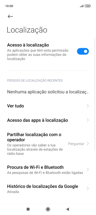 Prima Acesso das apps à localização.