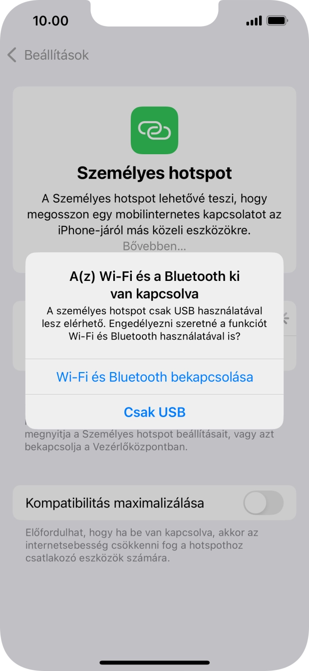 Amennyiben ki van kapcsolva a Wi-Fi, válaszd a Wi-Fi és Bluetooth bekapcsolása lehetőséget.