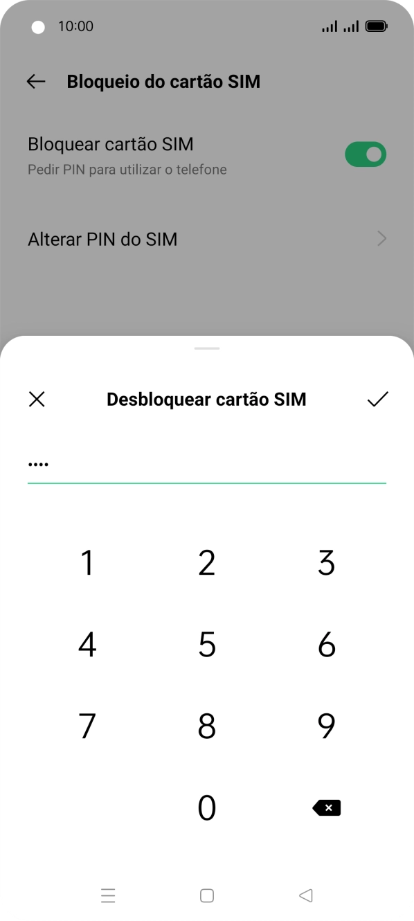 Introduza o código PIN e prima o ícone para aceitar.