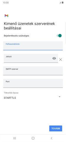 Kattints a „Jelszó” alatti mezőre, és írd be az e-mail szolgáltatód kimenő szerverének jelszavát.
