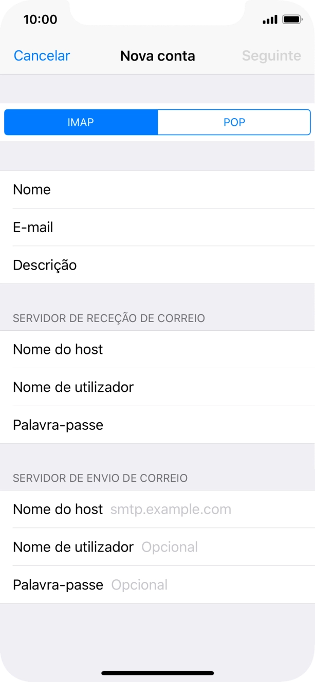 Prima Nome do host e introduza o nome do servidor de envio do fornecedor de e-mail.