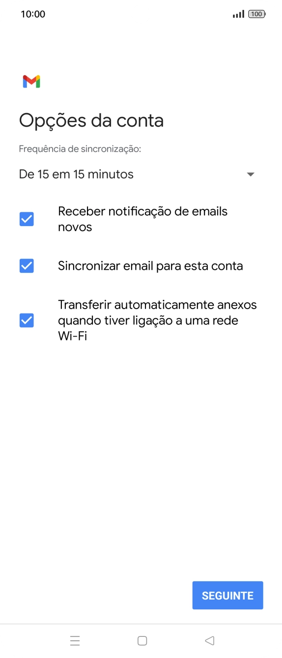 Se o ecrã mostrar esta imagem, a sua conta foi identificada e configurada automaticamente. Siga as indicações no ecrã para introduzir informações adicionais e concluir a configuração.
