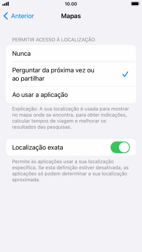 Prima a definição pretendida para ativar ou desativar a função.