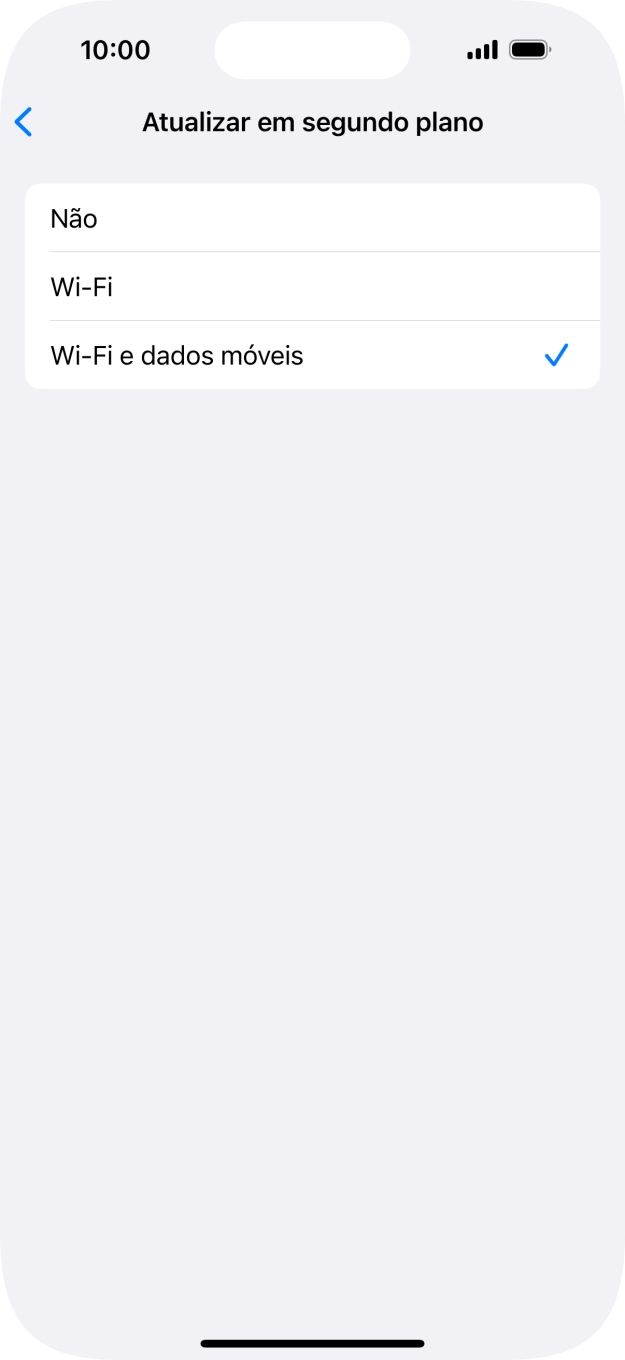 Para desativar a atualização de apps em segundo plano, prima Não.