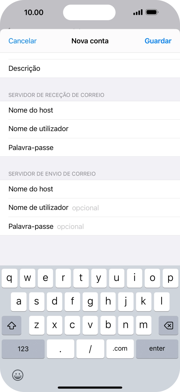 Prima Nome de utilizador e introduza o nome de utilizador da sua conta de e-mail na Vodafone.