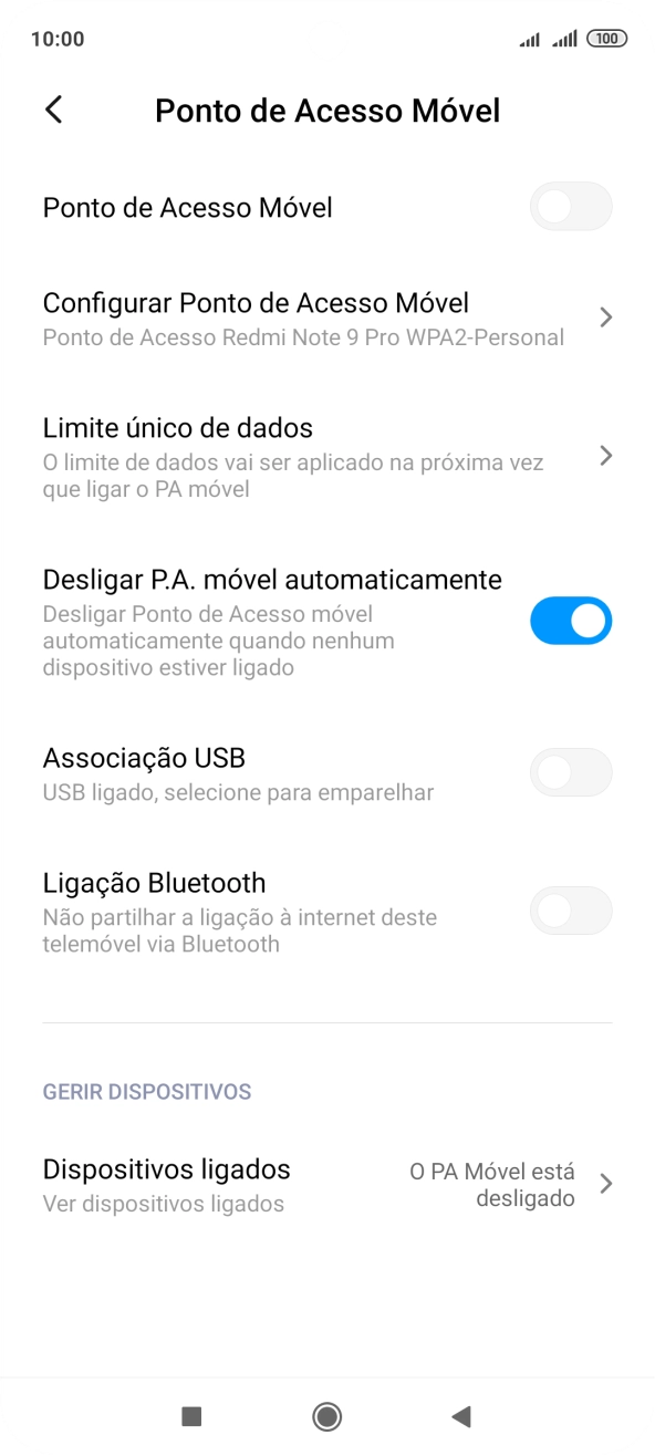 Prima Configurar Ponto de Acesso Móvel.