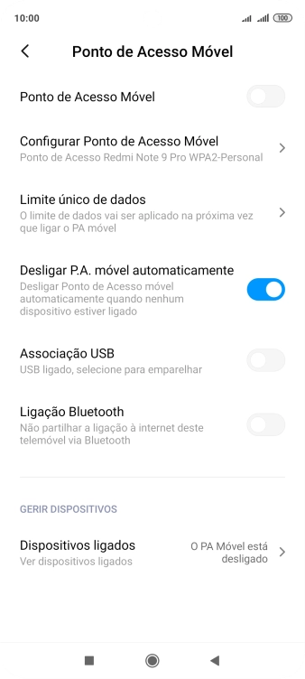 Prima Configurar Ponto de Acesso Móvel.