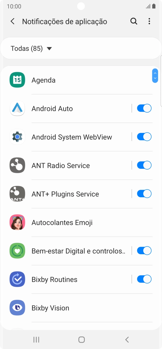 Prima o indicador junto às apps pretendidas para ativar ou desativar a função.