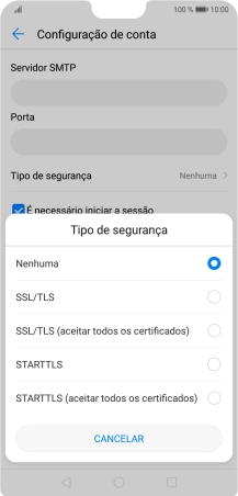Prima STARTTLS (aceitar todos os certificados) para ativar a função.
