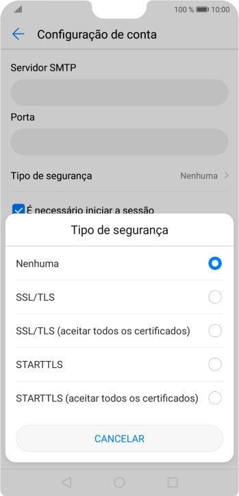 Prima STARTTLS (aceitar todos os certificados) para ativar a função.