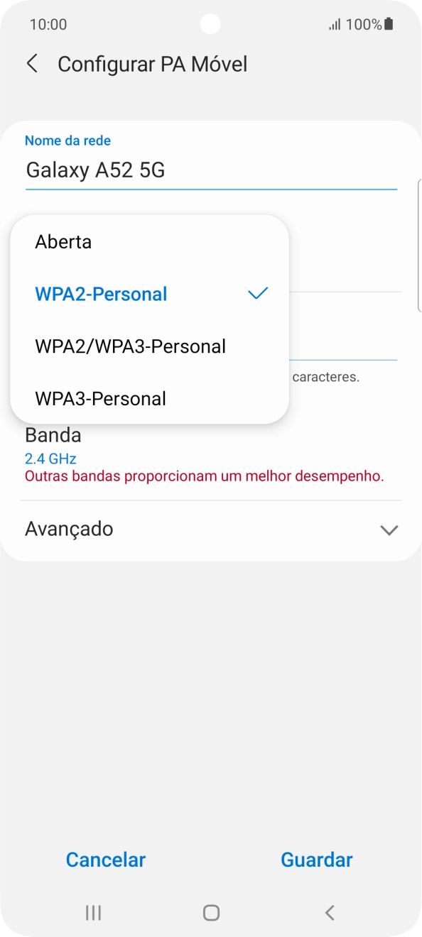 Prima WPA3-Personal para proteger o hotspot Wi-Fi com uma password.